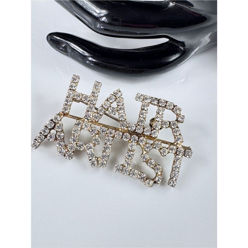 Vintage Gold-Tone 'HAIR ARTIST' Rhinestone Hair Brooch
